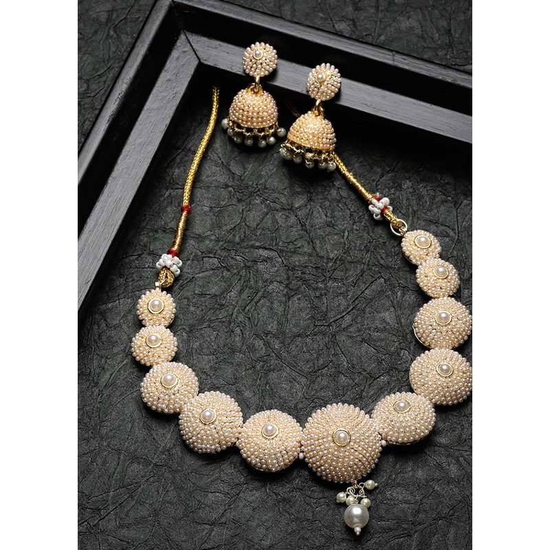 White Alloy Glossy Jewellery Set - JD986610057