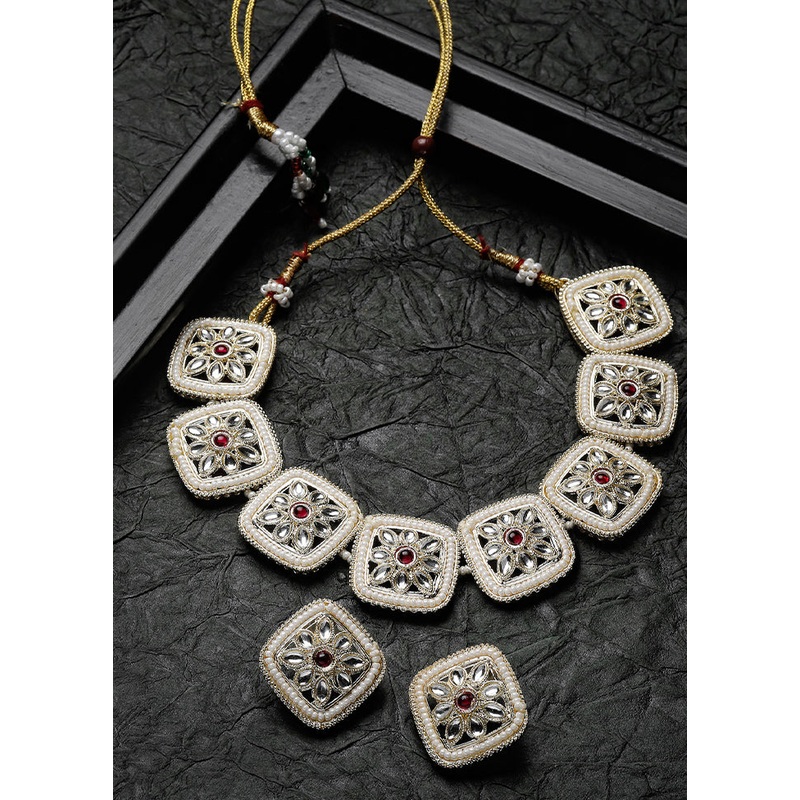 White Alloy Glossy Jewellery Set - JD986610058