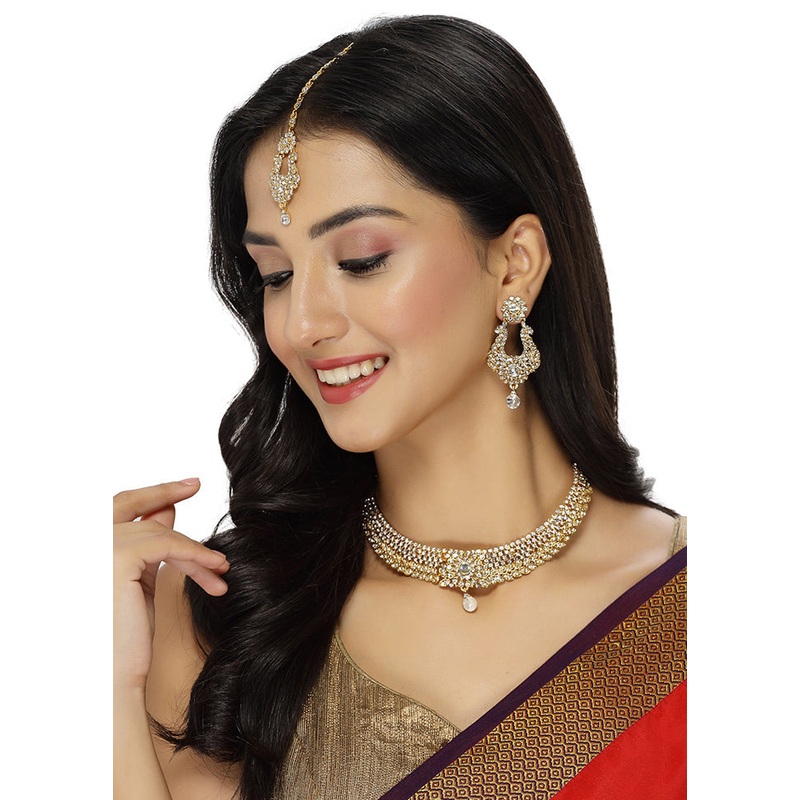 White Alloy Glossy Jewellery Set - JD986610060