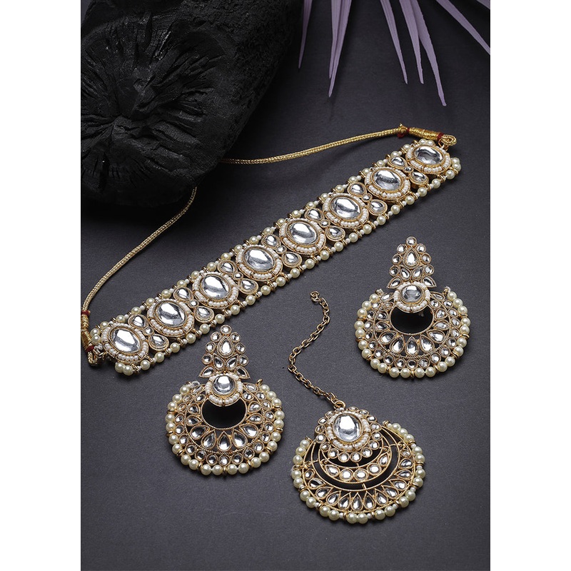White Alloy Glossy Jewellery Set - JD986610062