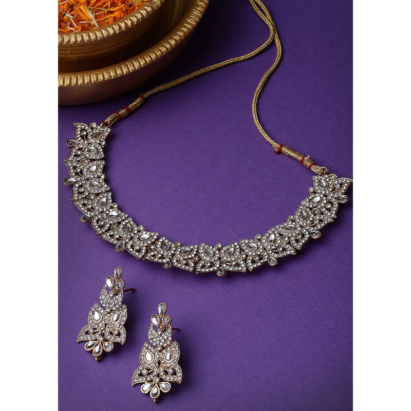 White Alloy Glossy Jewellery Set - JD986610063
