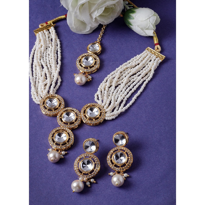 White Alloy Glossy Jewellery Set - JD986610064