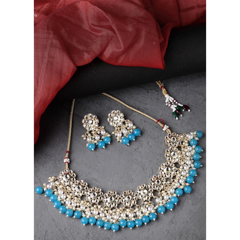 Blue Alloy Glossy Jewellery Set - JD986609748