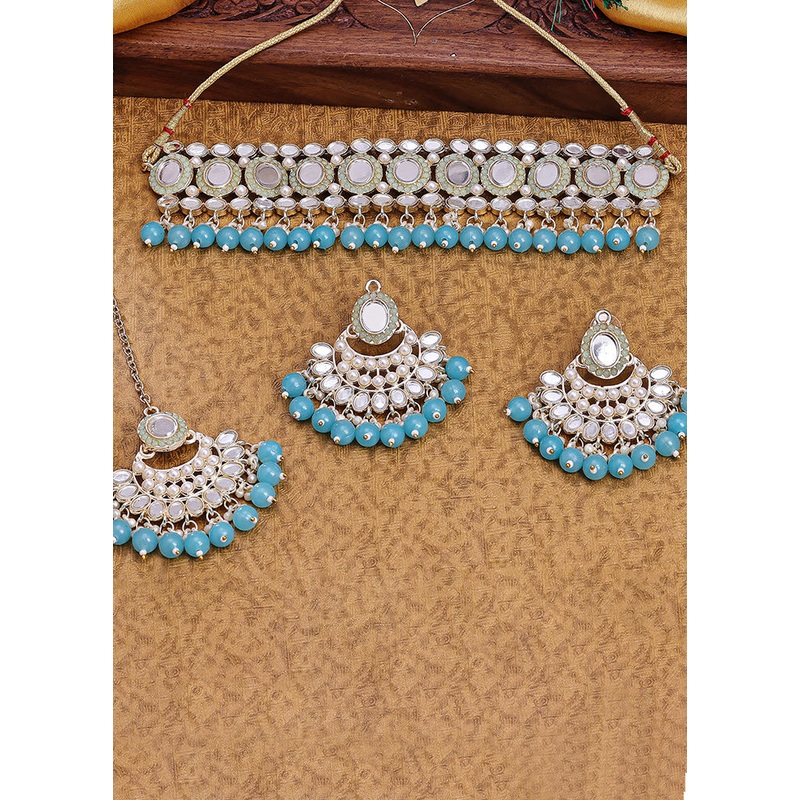 Blue Alloy Glossy Jewellery Set - JD986609749