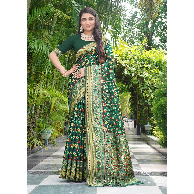 Green Pasmina Silk Saree With Blouse Piece - JD986609904
