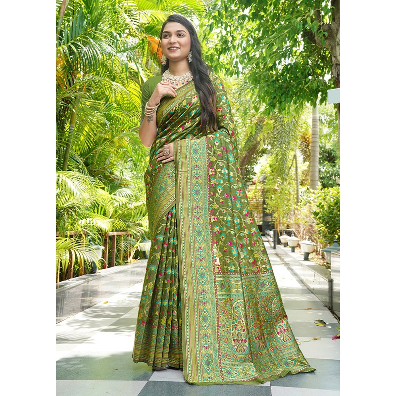 Green Pasmina Silk Saree With Blouse Piece - JD986609905