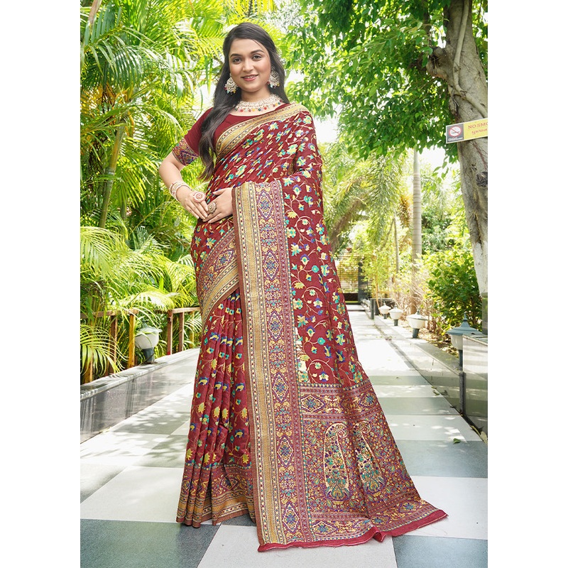 Maroon Pasmina Silk Saree With Blouse Piece - JD986609900