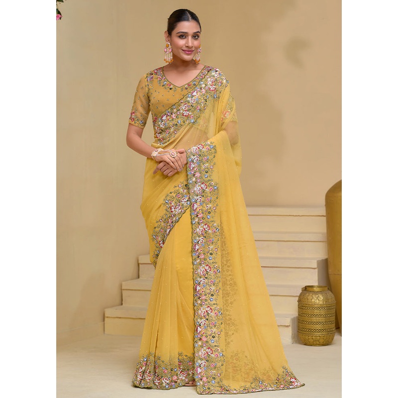 Mustard Banarasi Pure Silk Saree With Blouse Piece - JD986609899