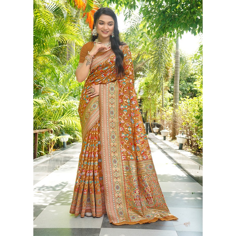 Mustard Pasmina Silk Saree With Blouse Piece - JD986609898