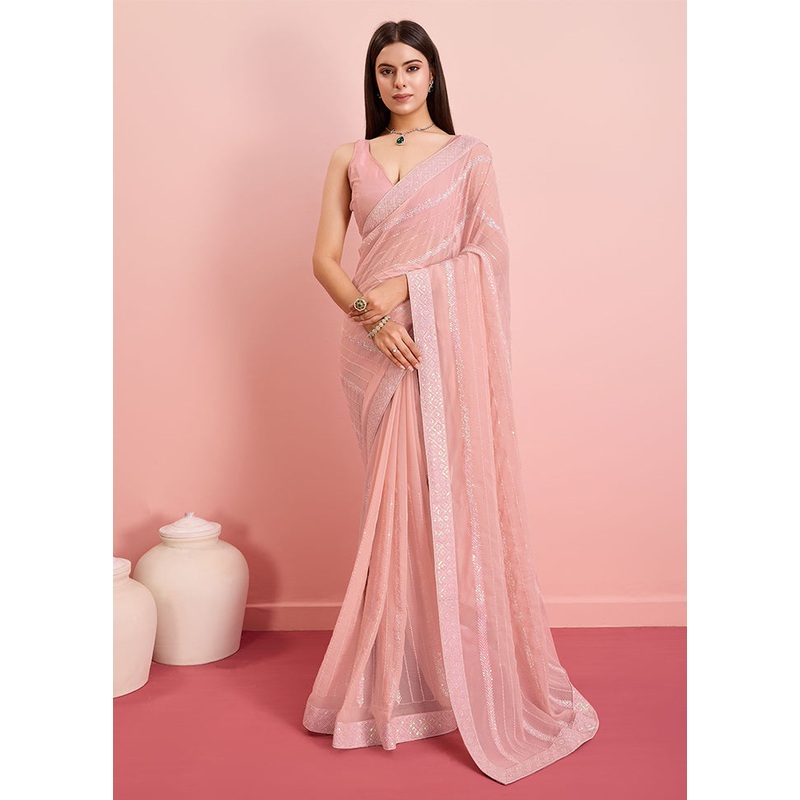 Peach Georgette Saree With Blouse Piece - JD986609964
