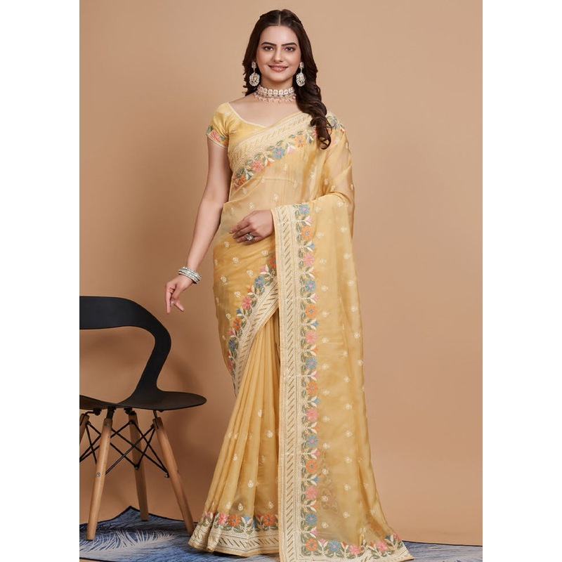 Peach Organza Saree With Blouse Piece - JD986609959