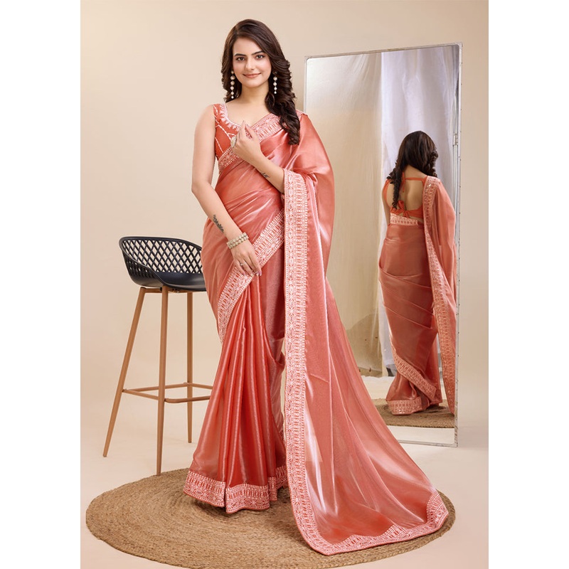 Peach Silk Saree With Blouse Piece - JD986609963