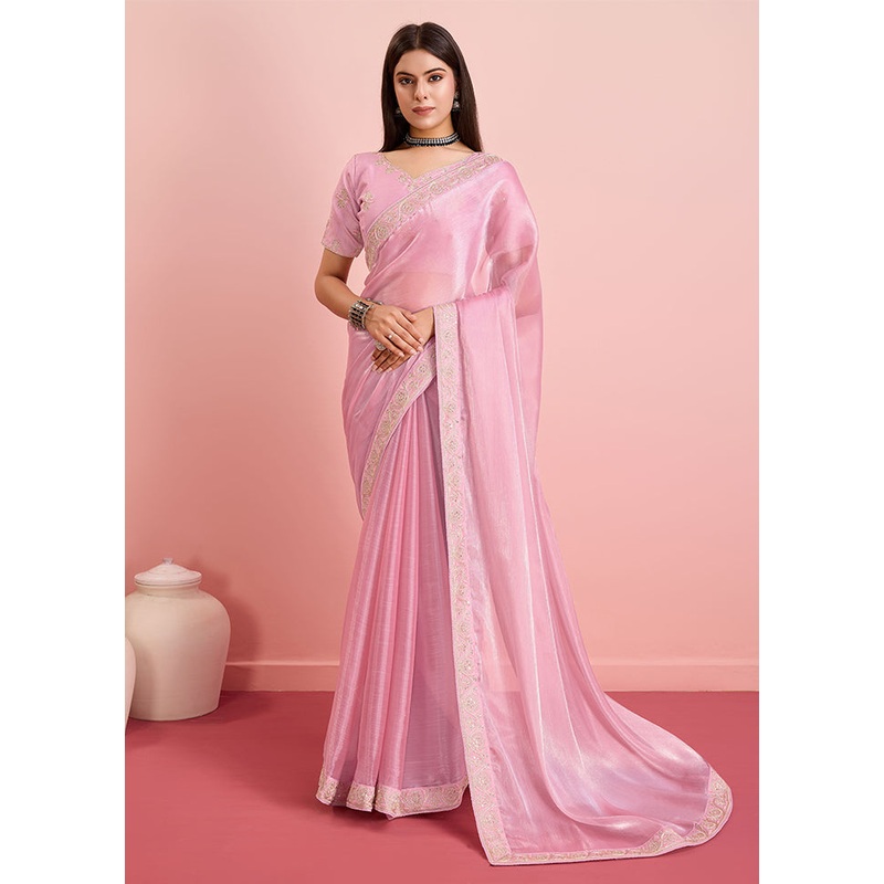 Pink Dupion Silk Saree With Blouse Piece - JD986609956