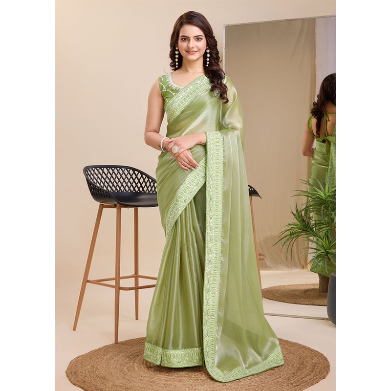 Pista Green Silk Saree With Blouse Piece - JD986609946