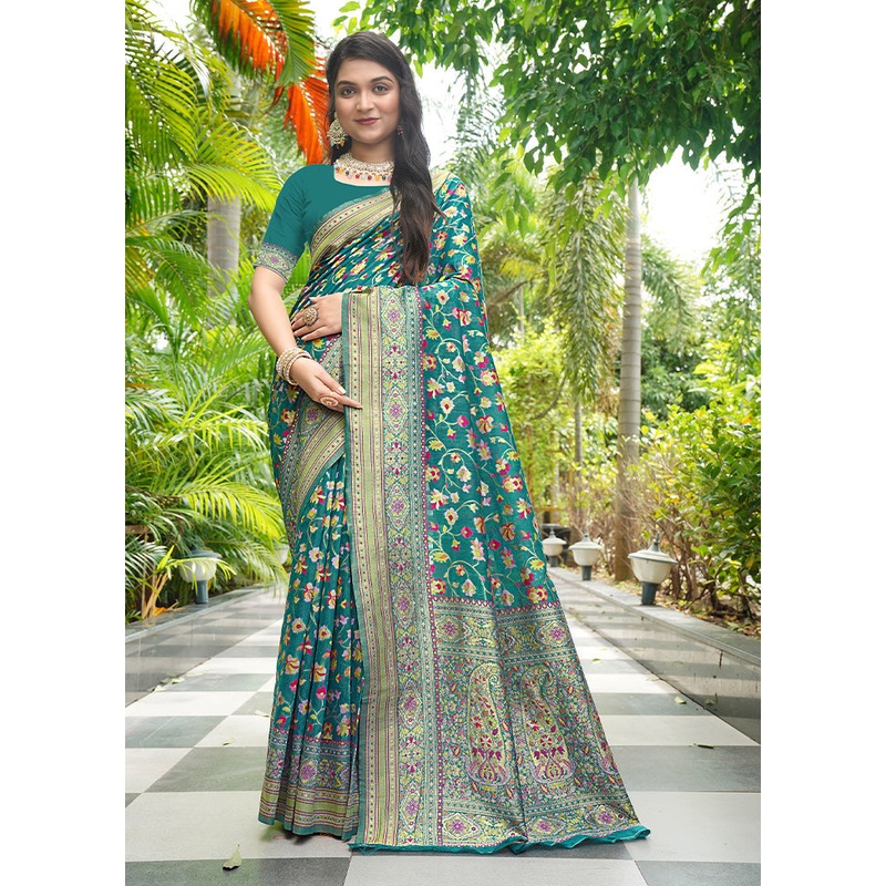 Rama Pasmina Silk Saree With Blouse Piece - JD986609894
