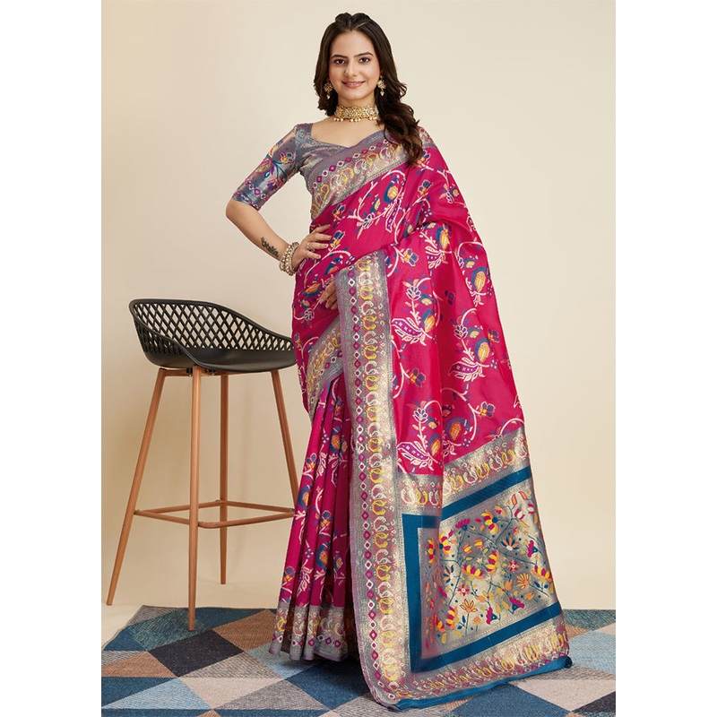 Rani Banarasi Silk Saree With Blouse Piece - JD986609937