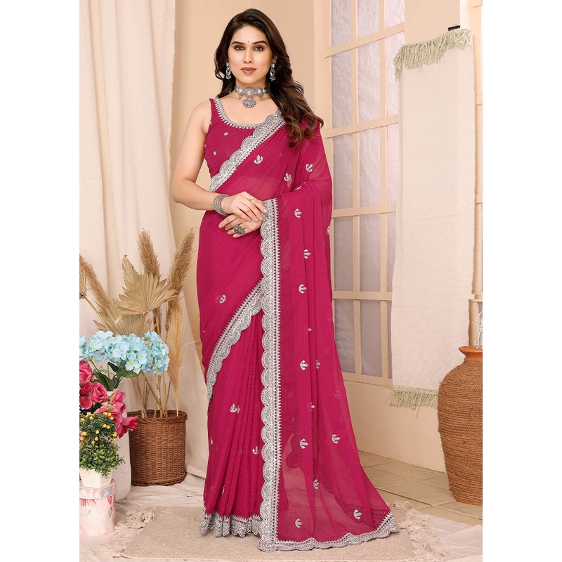 Rani Chiffon Silk Saree With Blouse Piece - JD986609936