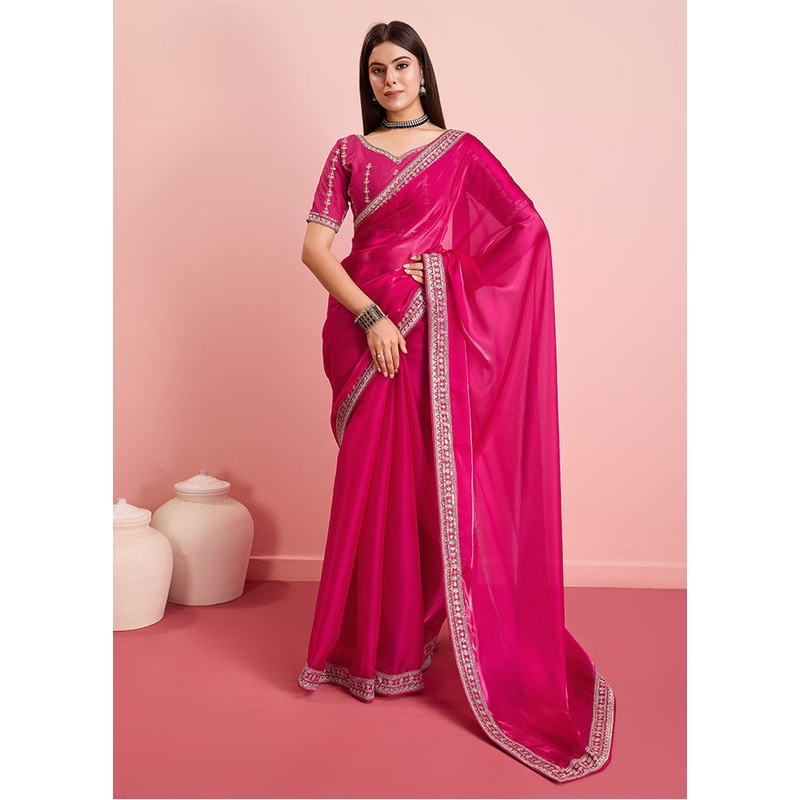 Red Silk Saree With Blouse Piece - JD986609931