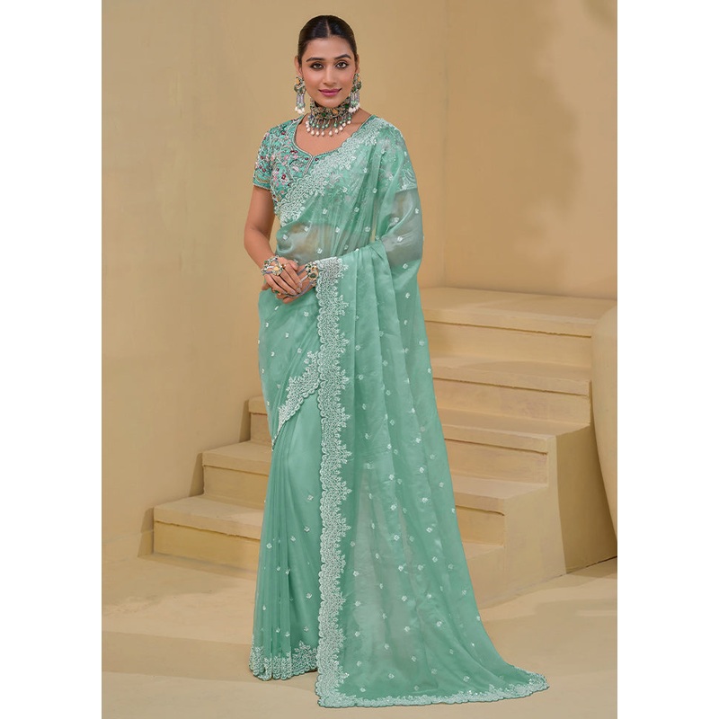 Sea Green Banarasi Pure Silk Saree With Blouse Piece - JD986609892