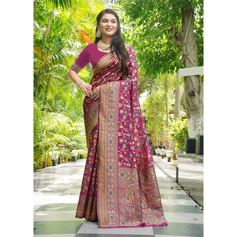Wine Pasmina Silk Saree With Blouse Piece - JD986609891