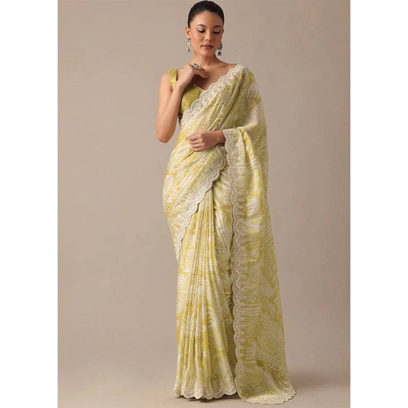 Yellow Georgette Saree With Blouse Piece - JD986609912