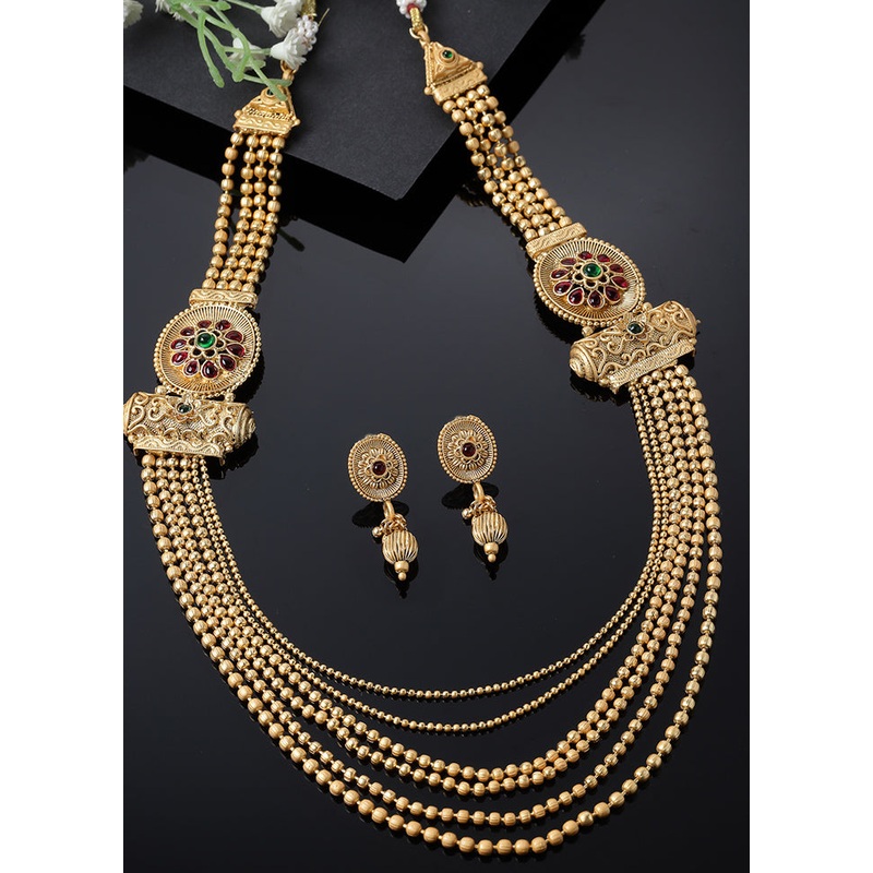 Golden Alloy Glossy Jewellery Set - JD986609728