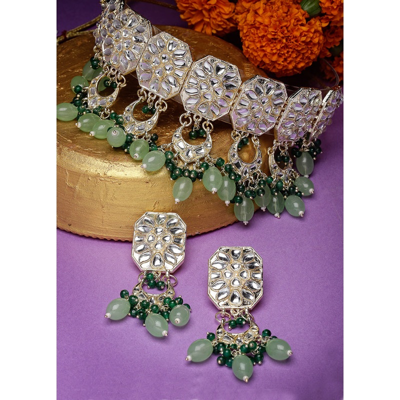 Green Alloy Glossy Jewellery Set - JD986609589