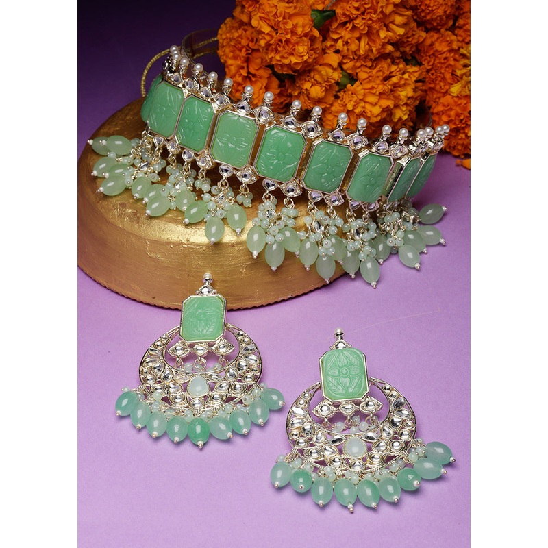 Green Alloy Glossy Jewellery Set - JD986609590