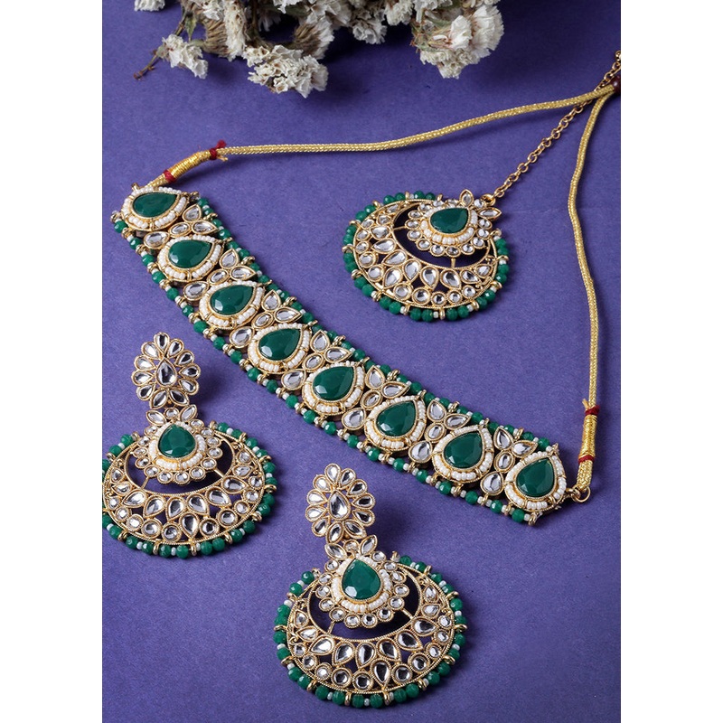 Green Alloy Glossy Jewellery Set - JD986609591