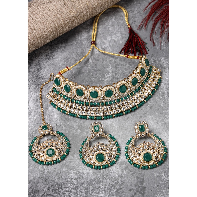 Green Alloy Glossy Jewellery Set - JD986609592