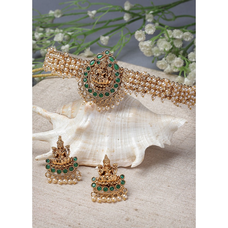 Green Alloy Glossy Jewellery Set - JD986609593