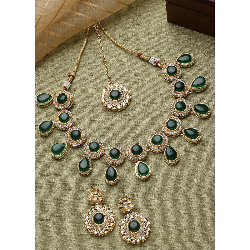 Green Alloy Glossy Jewellery Set - JD986609594