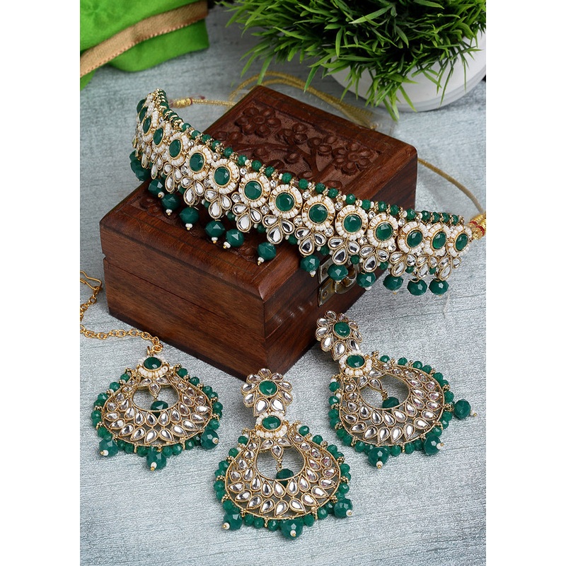 Green Alloy Glossy Jewellery Set - JD986609595