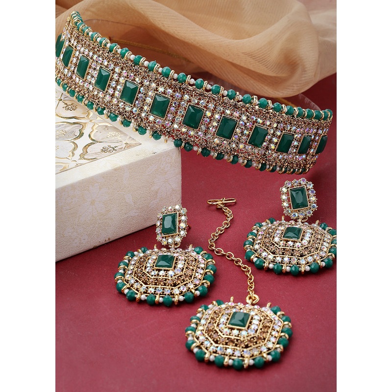 Green Alloy Glossy Jewellery Set - JD986609596