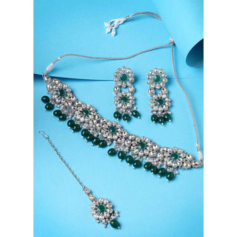 Green Alloy Glossy Jewellery Set - JD986609597