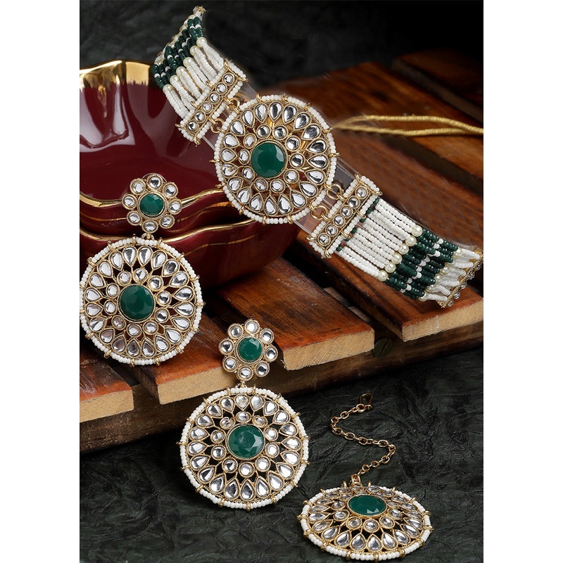 Green Alloy Glossy Jewellery Set - JD986609614