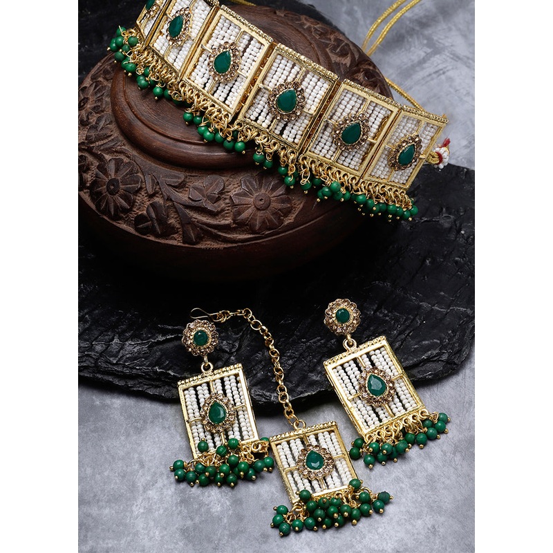 Green Alloy Glossy Jewellery Set - JD986609615