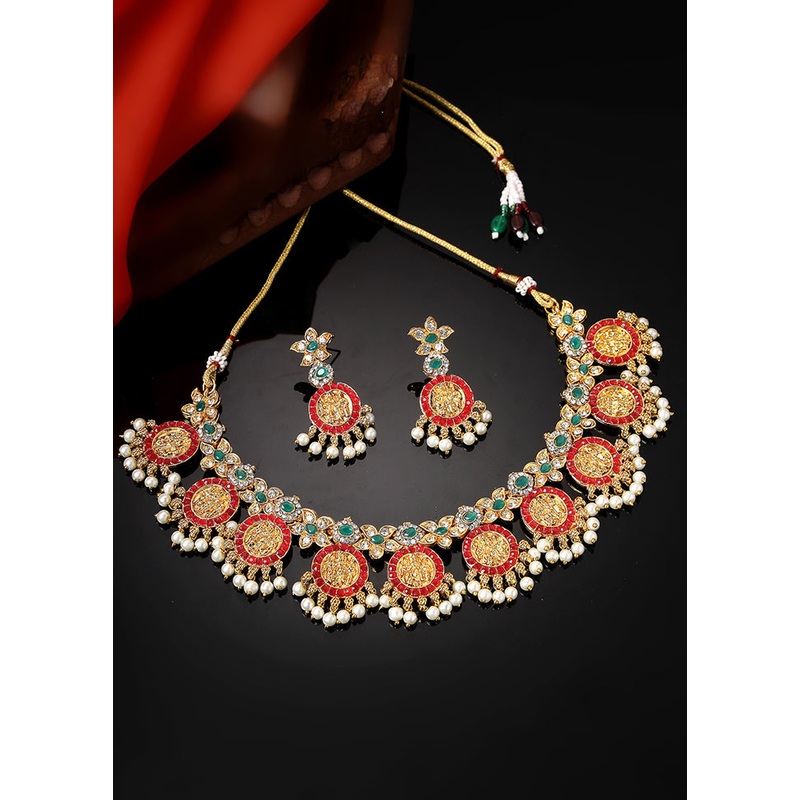Green Alloy Glossy Jewellery Set - JD986609616