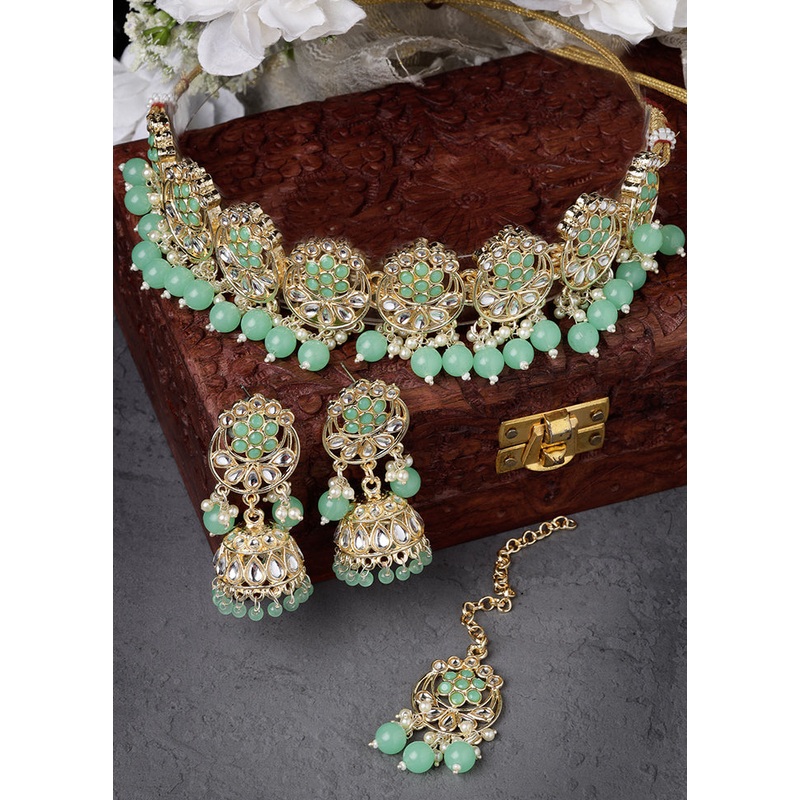 Green Alloy Glossy Jewellery Set - JD986609617