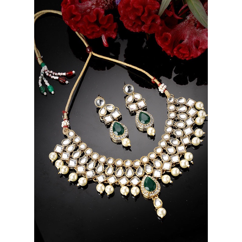 Green Alloy Glossy Jewellery Set - JD986609618