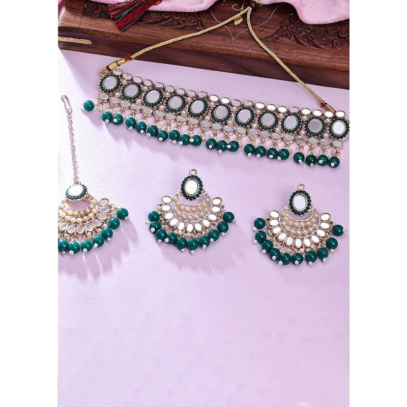 Green Alloy Glossy Jewellery Set - JD986609619