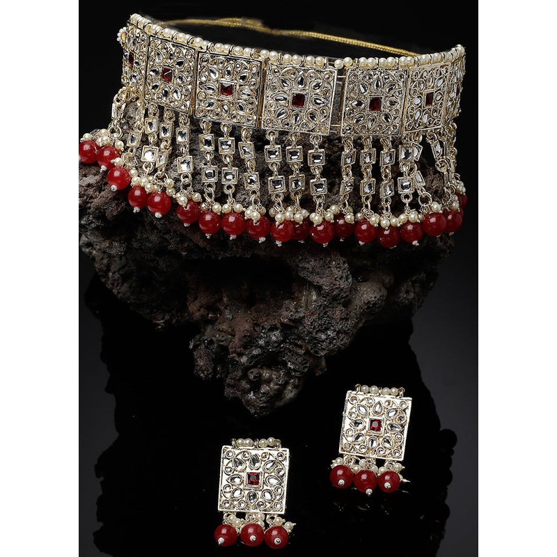 Maroon Alloy Glossy Jewellery Set - JD986609580