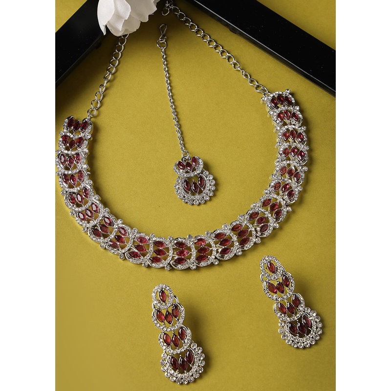 Maroon Alloy Glossy Jewellery Set - JD986609581