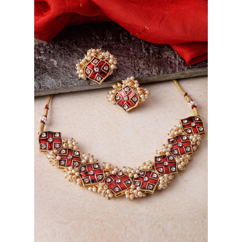 Maroon Alloy Glossy Jewellery Set - JD986609582