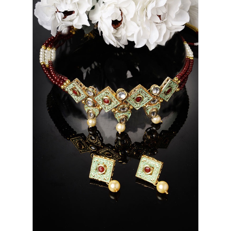 Maroon Alloy Glossy Jewellery Set - JD986609584