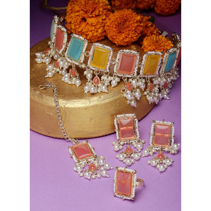 Multicolor Alloy Glossy Jewellery Set - JD986609430