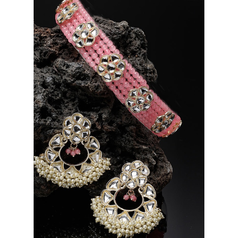 Pink Alloy Glossy Jewellery Set - JD986609386