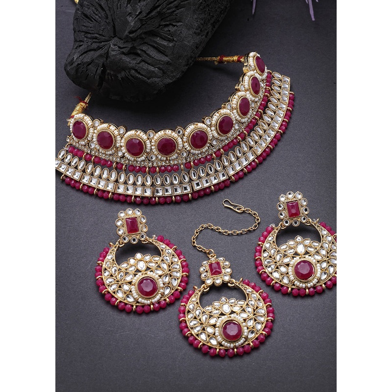 Pink Alloy Glossy Jewellery Set - JD986609389
