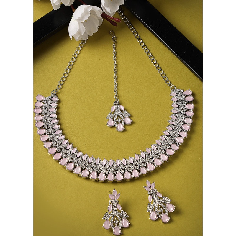 Pink Alloy Glossy Jewellery Set - JD986609390