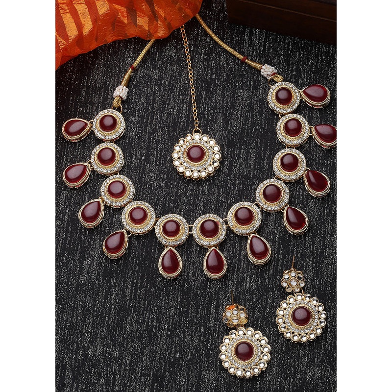 Pink Alloy Glossy Jewellery Set - JD986609391